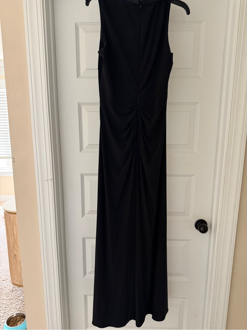 Adrianna Papell Black Tuxedo Sleeveless Maxi Gown with Draped Front - Picture 3 of 3
